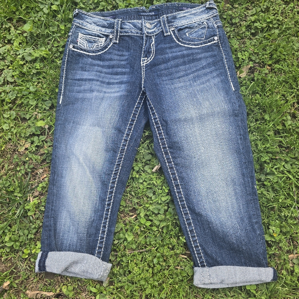 Vigoss Dark Blue Rolled Cuff Denim Capris